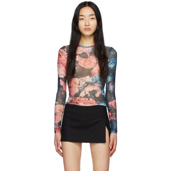 Miaou Women's Mesh Printed Longsleeve Tee in Decades Rose size XS - Picture 5 of 8